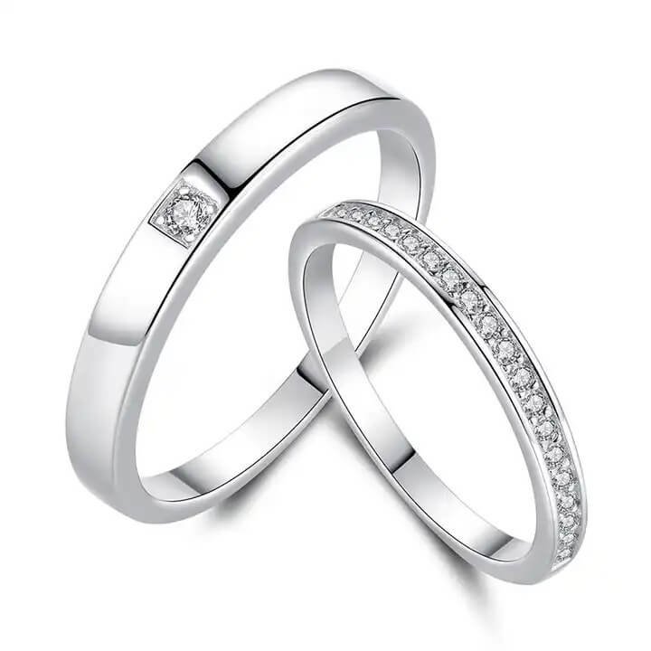 thumbnail image 2 of 925 Silver Couples Ring Set - 2PCS Promise Rings With Zircon & Cubic Zirconia, Adjustable Engagement Band For Women 2 of 6