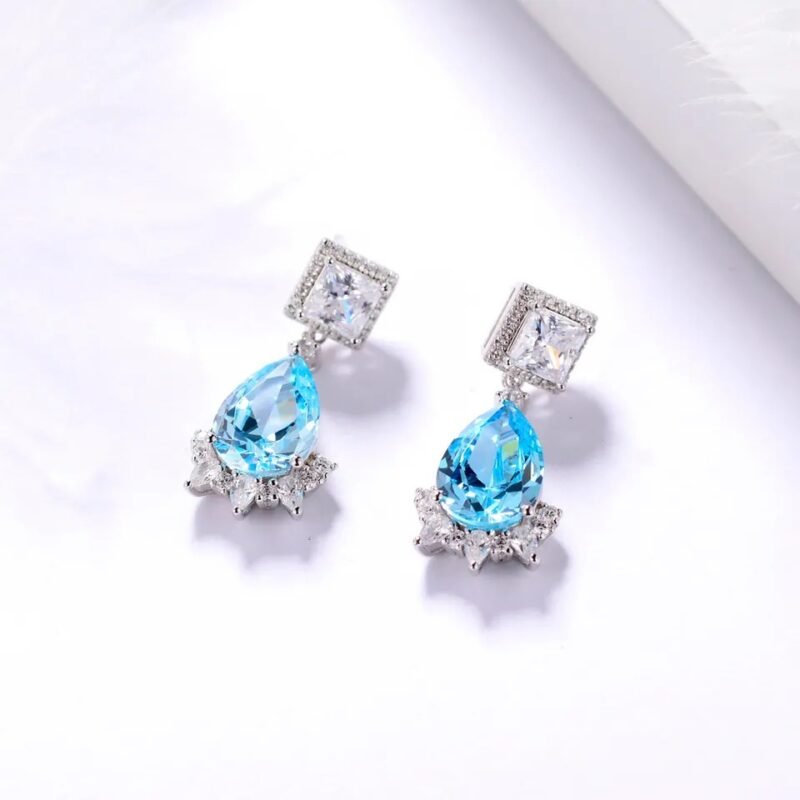 925 Sterling Silver Earrings Sea Blue - Image 3
