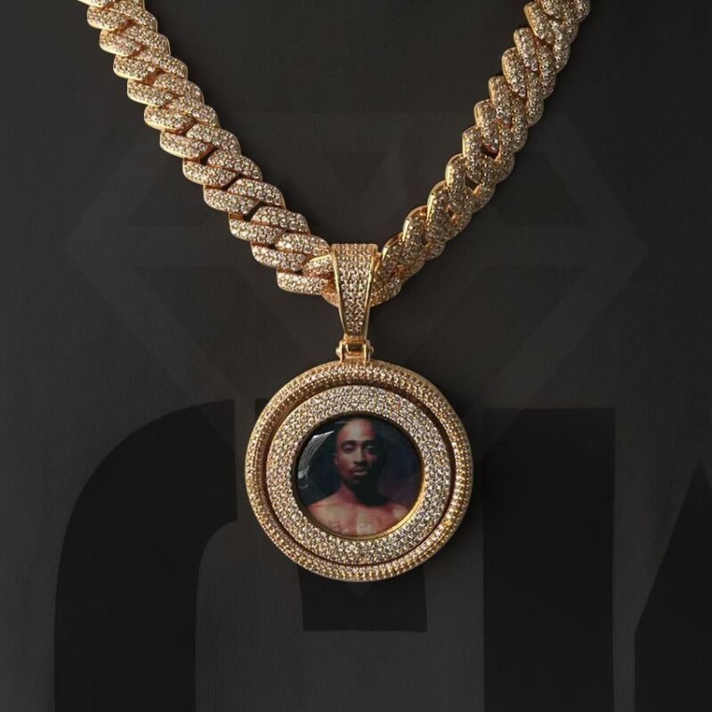 Custom Rotating Picture Pendant Necklace Personalized Spinning Photo Chain DIY Hip Hop Bling Diamonds - Image 3
