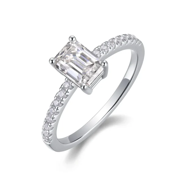 S925 Moissanite Ring 14K White Gold 1.75 Carat LAB GROWN DIAMOND Classic Side Stone Pave Set Emerald Cut Diamond Engagement Ring MYZR13111 - Image 4