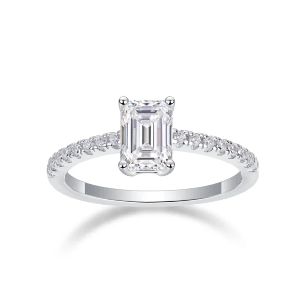 S925 Moissanite Ring 14K White Gold 1.75 Carat LAB GROWN DIAMOND Classic Side Stone Pave Set Emerald Cut Diamond Engagement Ring MYZR13111