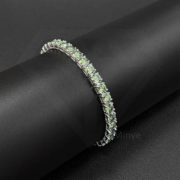 Tennis Bracelet 925 Sterling Silver August Round Peridot Gemstone Mother Chain (Green Moissanite) MYBL1144G-5