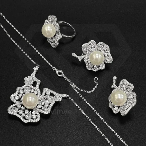 Colored Gemstone Set Natural Pearl Flower Earring and Necklace Set Pearl Jewelry Set Collection MYBZ0041