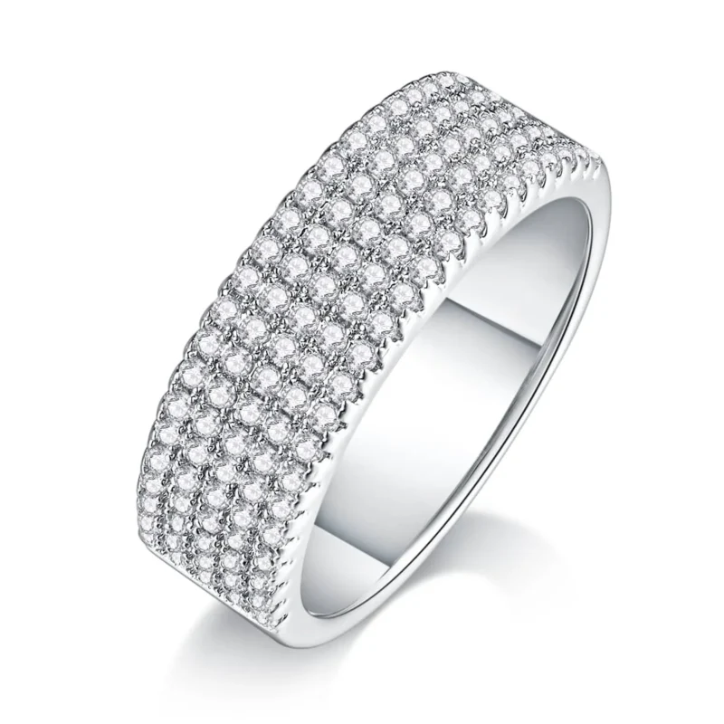Five Row VVS D Dazzling Brilliant Cut Cubic Zirconia Broad Wedding Band Ring in 925 Sterling Silver Moissanite Tennis Eternity Ring MYR13698