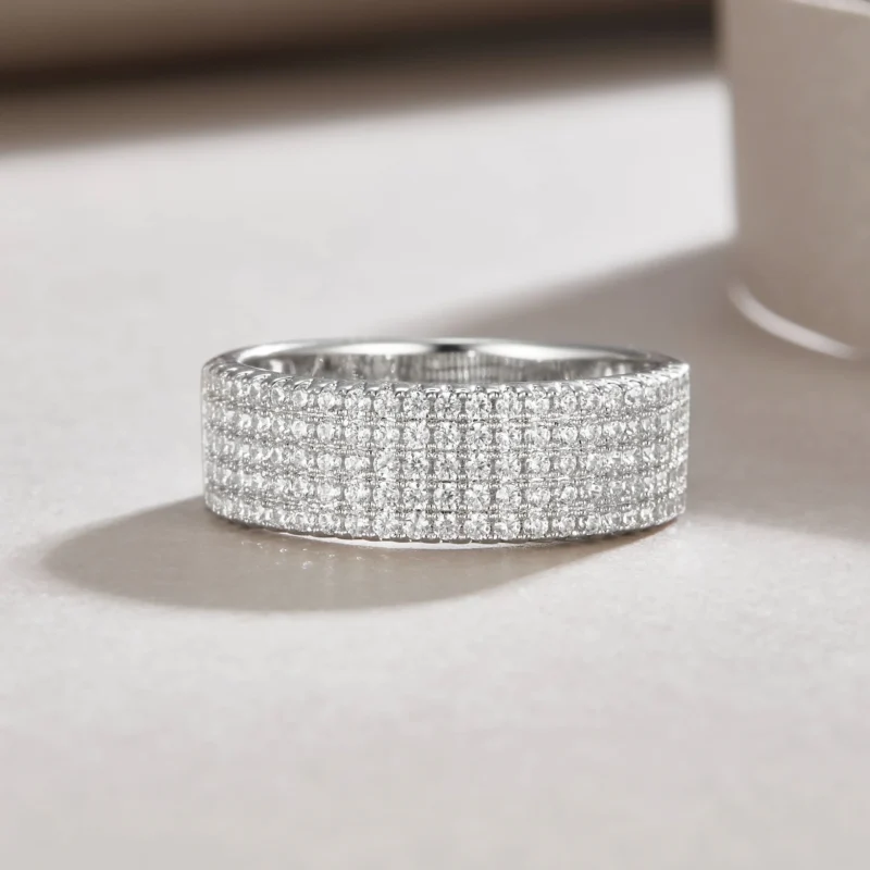 Five Row VVS D Dazzling Brilliant Cut Cubic Zirconia Broad Wedding Band Ring in 925 Sterling Silver Moissanite Tennis Eternity Ring MYR13698 - Image 3