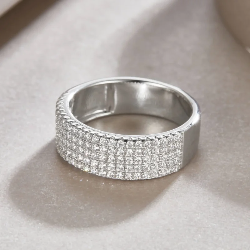 Five Row VVS D Dazzling Brilliant Cut Cubic Zirconia Broad Wedding Band Ring in 925 Sterling Silver Moissanite Tennis Eternity Ring MYR13698 - Image 2