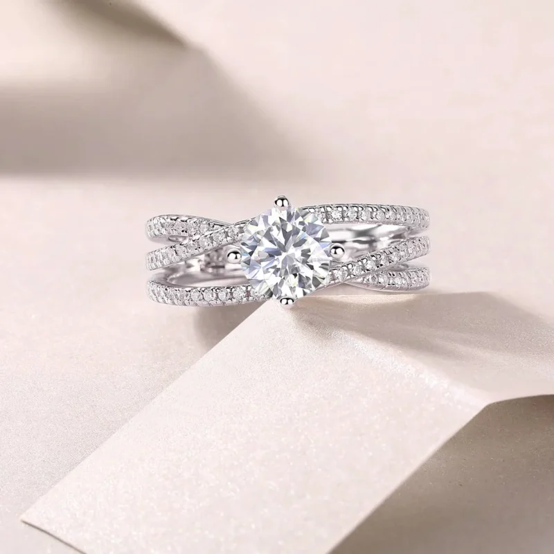 Fine Jewelry Ring 925 1 Carat Natural Diamond Engagement Ring D-color VVS1 Clarity Excellent Cut Interwoven Sterling Silver MYR13235-6.5 - Image 4