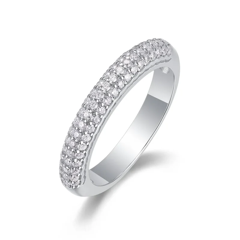 Jewelry 925 Solid 14k White Gold 4mm Round Cut Puffed Micro Pave Set Anniversary Ring Wedding Band Sterling Silver Ring MYR13248