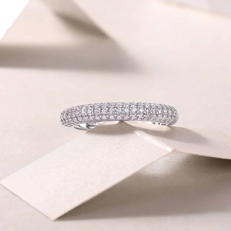 Jewelry 925 Solid 14k White Gold 4mm Round Cut Puffed Micro Pave Set Anniversary Ring Wedding Band Sterling Silver Ring MYR13248 - Image 6