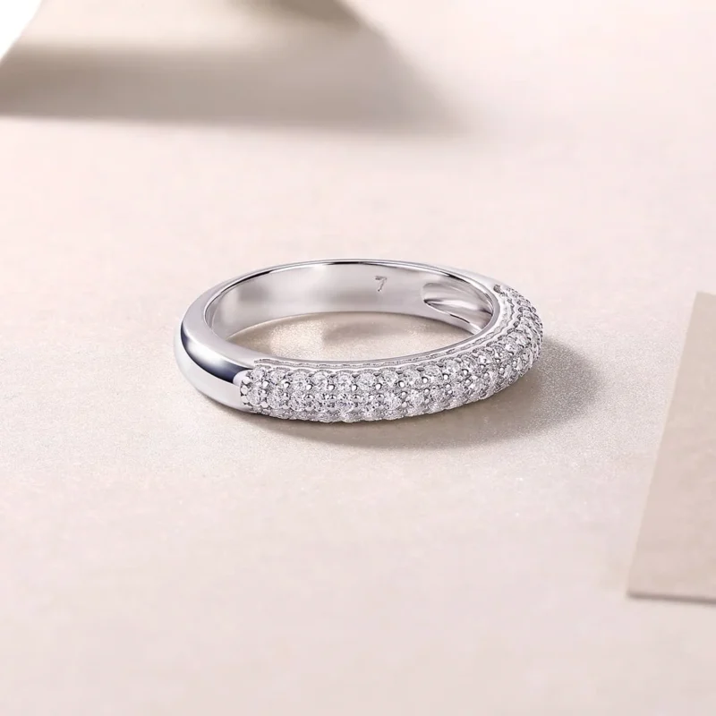 Jewelry 925 Solid 14k White Gold 4mm Round Cut Puffed Micro Pave Set Anniversary Ring Wedding Band Sterling Silver Ring MYR13248 - Image 5