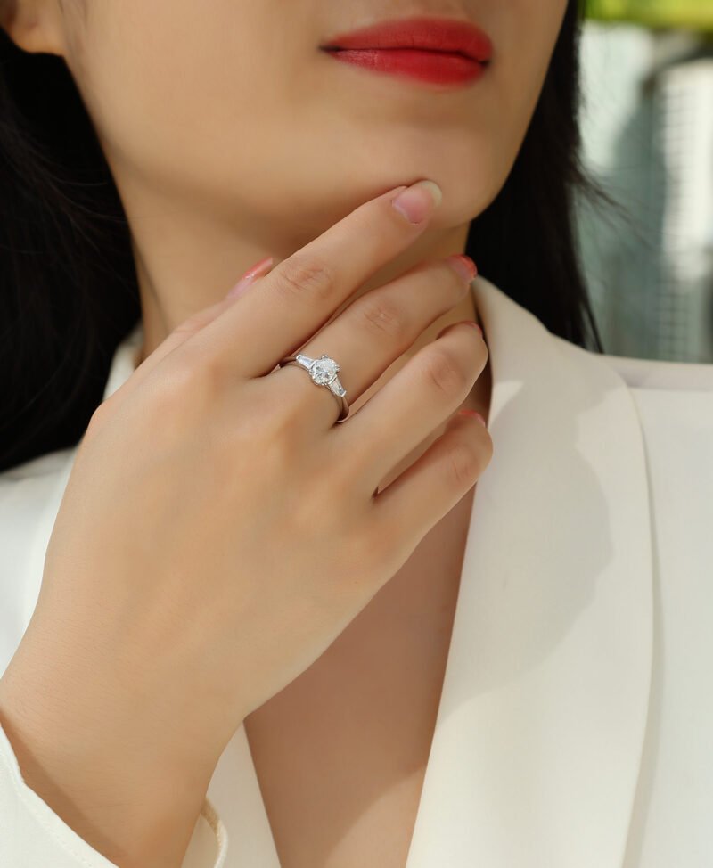Fine Sterling Center Oval Cut With Baguette And Princess Cut Sparkling Engagement Ring Over Sterling Silver Jewelry For Women Ring MYR13207 - Image 8