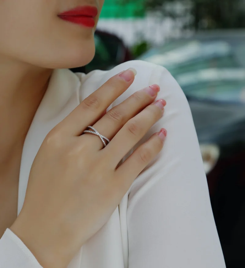 X Ring Simulated Diamond Criss Cross Ring for Women Statement Promise Wedding Rings 925 Sterling Silver MYR13178 - Image 8