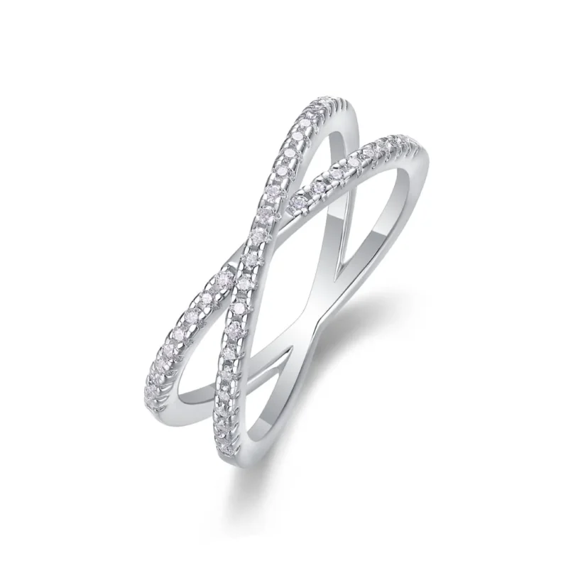 X Ring Simulated Diamond Criss Cross Ring for Women Statement Promise Wedding Rings 925 Sterling Silver MYR13178 - Image 3