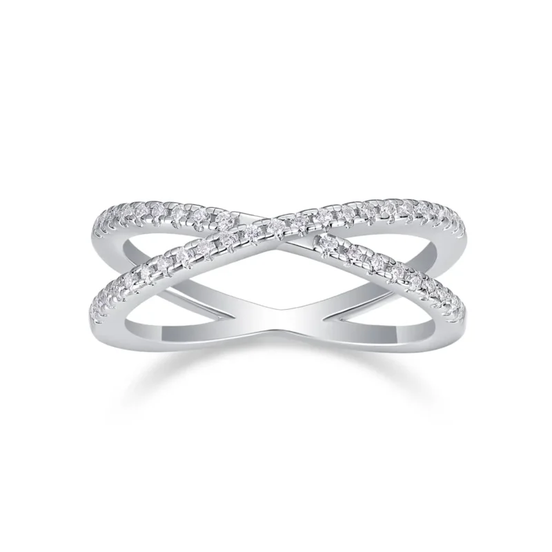 X Ring Simulated Diamond Criss Cross Ring for Women Statement Promise Wedding Rings 925 Sterling Silver MYR13178