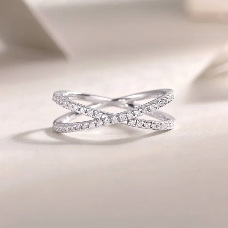 X Ring Simulated Diamond Criss Cross Ring for Women Statement Promise Wedding Rings 925 Sterling Silver MYR13178 - Image 5