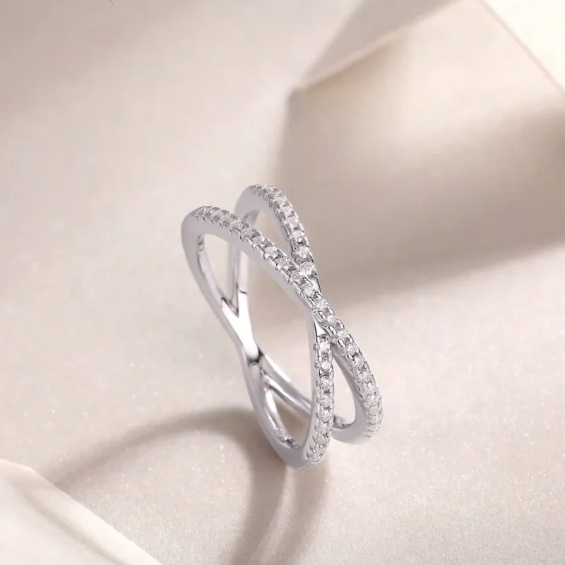 X Ring Simulated Diamond Criss Cross Ring for Women Statement Promise Wedding Rings 925 Sterling Silver MYR13178 - Image 4