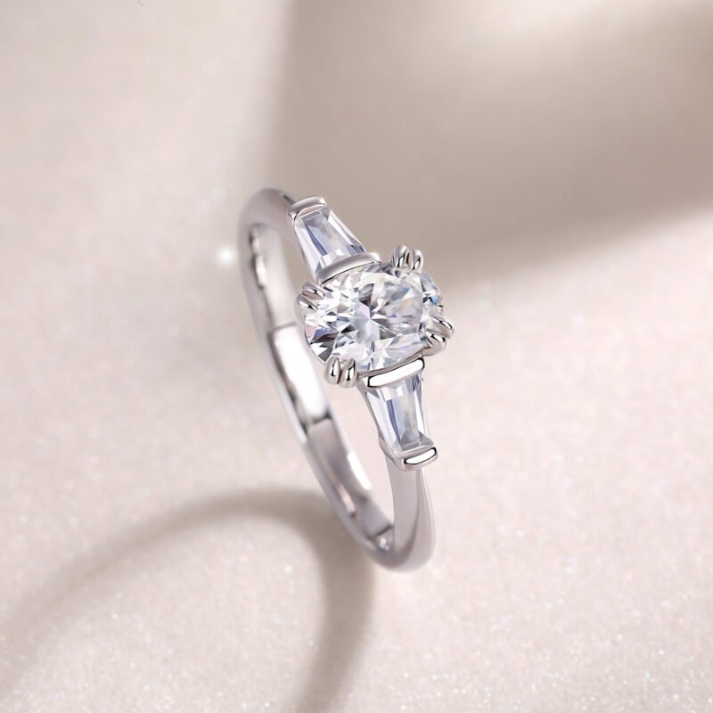 Fine Sterling Center Oval Cut With Baguette And Princess Cut Sparkling Engagement Ring Over Sterling Silver Jewelry For Women Ring MYR13207 - Image 4