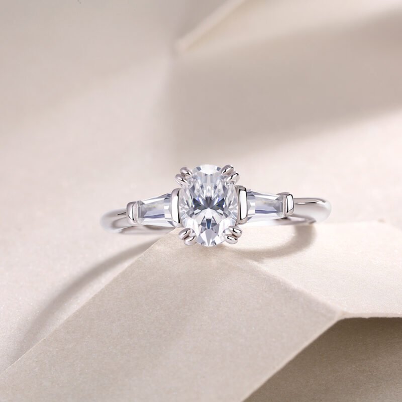 Fine Sterling Center Oval Cut With Baguette And Princess Cut Sparkling Engagement Ring Over Sterling Silver Jewelry For Women Ring MYR13207 - Image 3