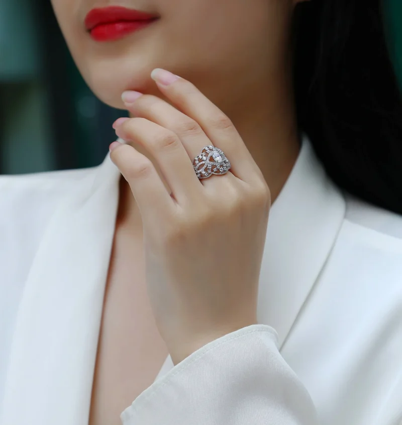 Luxury Sterling Silver 925 Pear-Shaped Diamond Ring with Lace Design Carat Total Diamond Weight Women Ring MYR13426 - Image 8