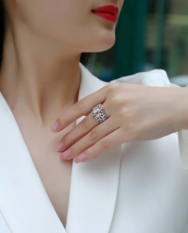Luxury Sterling Silver 925 Pear-Shaped Diamond Ring with Lace Design Carat Total Diamond Weight Women Ring MYR13426 - Image 7