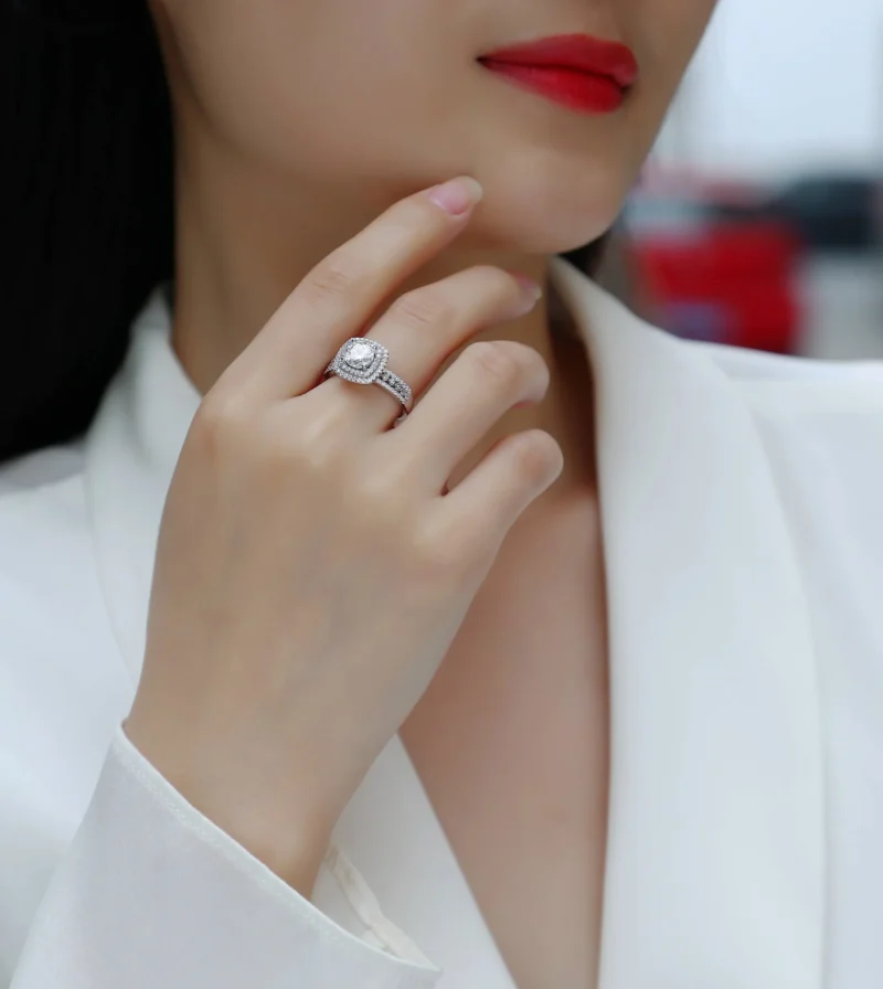 Jewelry 925 Sterling Engagement Ring for Women Band Promise Rings Luxury Halo 4 Prong 1ct Round Moissanite Created Diamond Silver Ring MYR13362-6.5 - Image 8