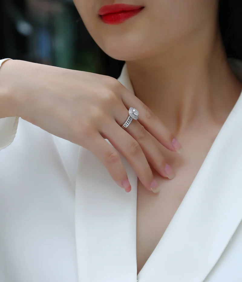 Jewelry 925 Sterling Engagement Ring for Women Band Promise Rings Luxury Halo 4 Prong 1ct Round Moissanite Created Diamond Silver Ring MYR13362-6.5 - Image 7
