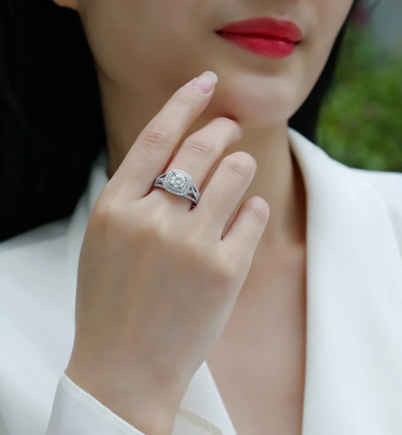 Jewelry Ring 925 Sterling Silver 3ct Halo Cushion Cut Moissanite Engagement Rings for Women D Color VVS1 Ring MYR13378-6.5 - Image 8