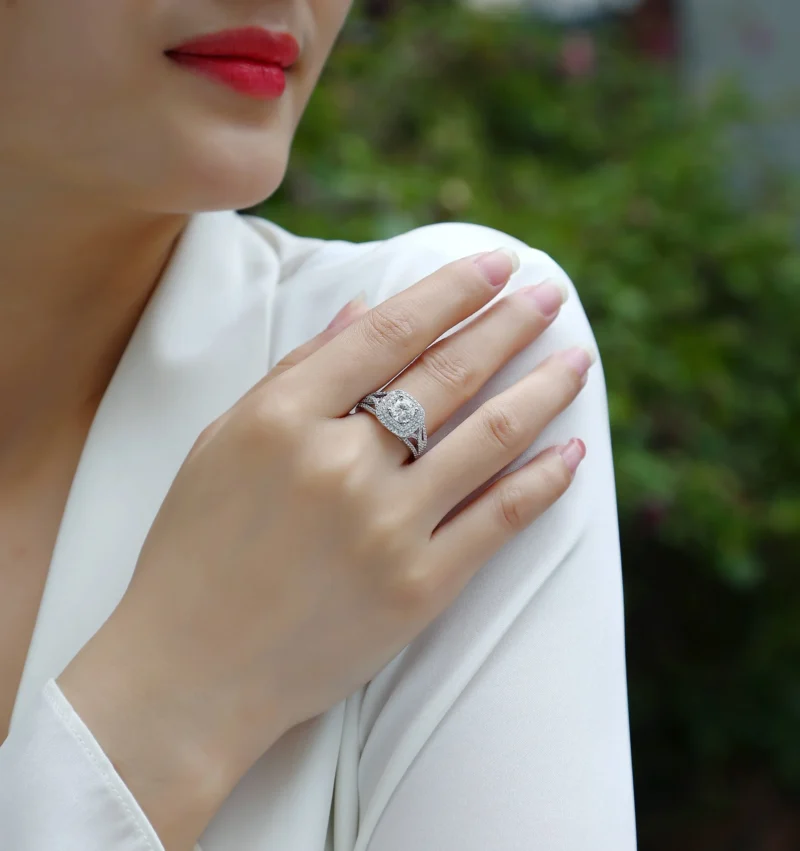 Jewelry Ring 925 Sterling Silver 3ct Halo Cushion Cut Moissanite Engagement Rings for Women D Color VVS1 Ring MYR13378-6.5 - Image 7