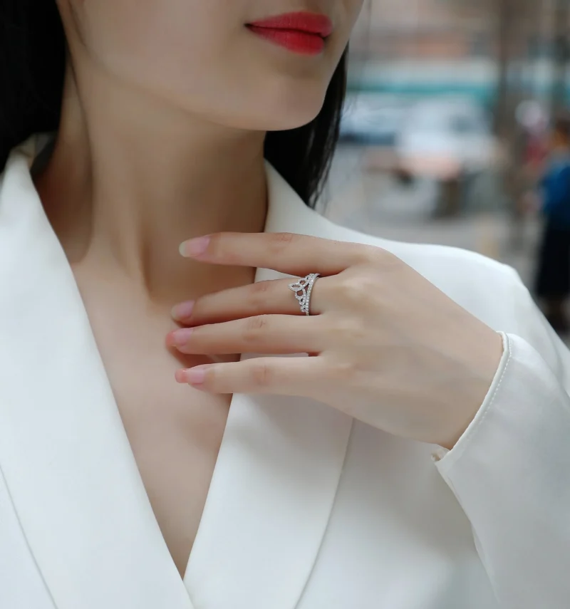 S925 Sterling Silver Wedding Half Pavé Moissanite Princess S925 Silver Plated with 18K White Gold Engagement Ring MYR13330 - Image 7