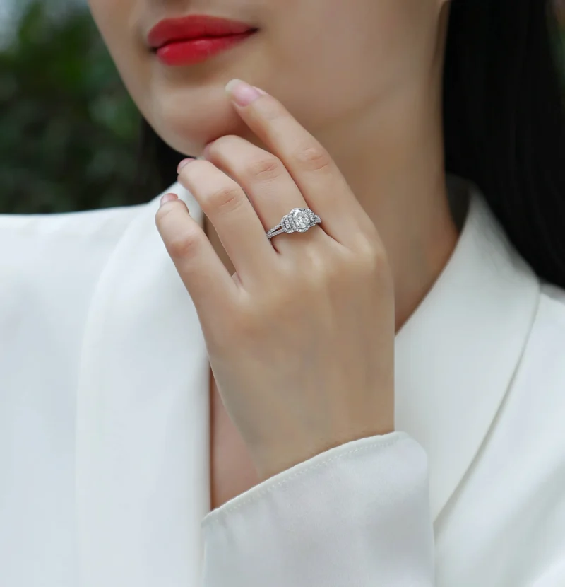 1 CT Fine Jewelry S925 Sterling Silver Round Cut Engagement Ring Moissanite Wedding Band Hidden Halo Ring D Color Diamond Ring MYR13360 - Image 8