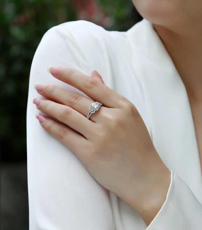 1 CT Fine Jewelry S925 Sterling Silver Round Cut Engagement Ring Moissanite Wedding Band Hidden Halo Ring D Color Diamond Ring MYR13360 - Image 7
