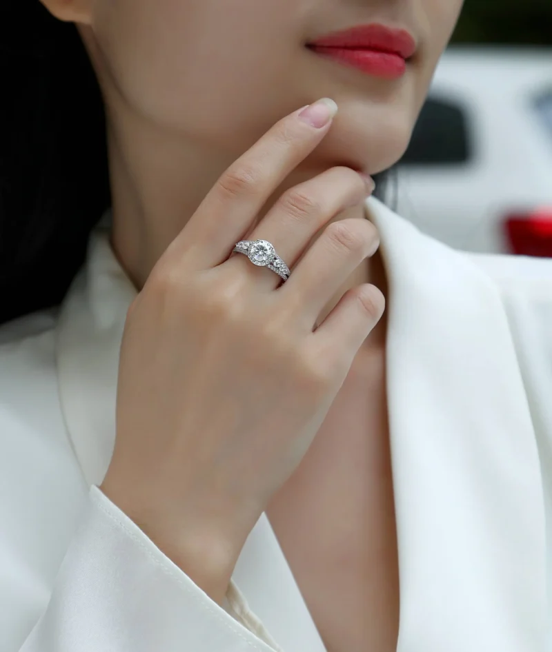 Custom Wholesale The Royal Duchess Diamond Engagement Ring in K White Gold Round Cut Natural Diamonds S925 Sterling Silver Round Brilliant Ring MYR13331-6.5 - Image 8