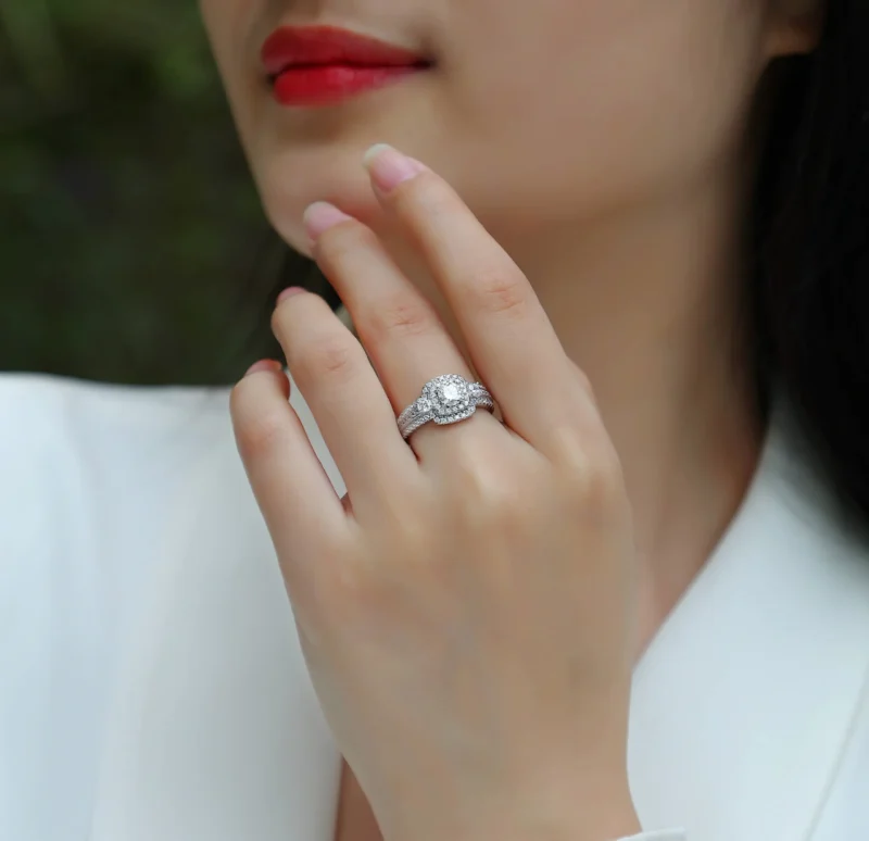 Luxury Jewelry Wholesale 1CT Moissanite Engagement Rings For Women, 925 Sterling Silver Halo Wedding Bands Promise 925 Sterling Silver Rings MYR13431-5.0 - Image 8
