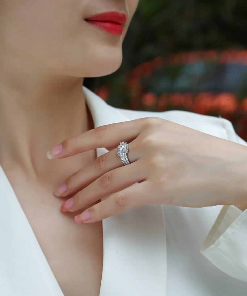 Luxury Jewelry Wholesale 1CT Moissanite Engagement Rings For Women, 925 Sterling Silver Halo Wedding Bands Promise 925 Sterling Silver Rings MYR13431-5.0 - Image 7