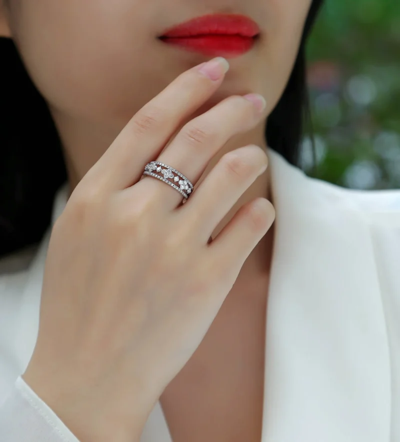 Wholesale Fine Jewelry First Light Diamond Princess & Round-Cut Three-Row Anniversary Ring 1 ct S925 Sterling Silver Rings MYR13320 - Image 8