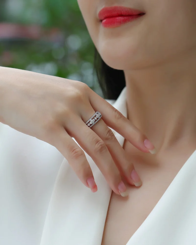 Wholesale Fine Jewelry First Light Diamond Princess & Round-Cut Three-Row Anniversary Ring 1 ct S925 Sterling Silver Rings MYR13320 - Image 7