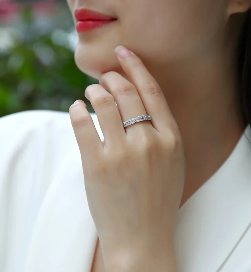 Fine Jewelry Rings 925 Sterling Silver K Gold Round White Diamond Ladies Bridal Anniversary Band Stackable Ring Moissanite Ring MYR13377 - Image 8