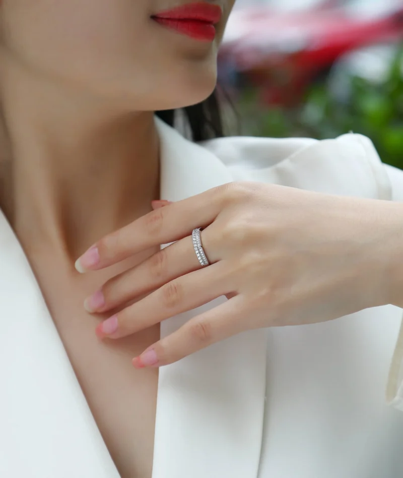 Fine Jewelry Rings 925 Sterling Silver K Gold Round White Diamond Ladies Bridal Anniversary Band Stackable Ring Moissanite Ring MYR13377 - Image 7