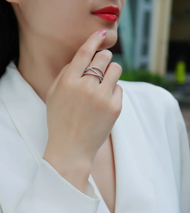 Double Criss Cross Ring 925 Sterling Silver Infinity X Ring Eternity Wedding Band Rings for Women Moissanite Diamond Women Rings MYR13689 - Image 8