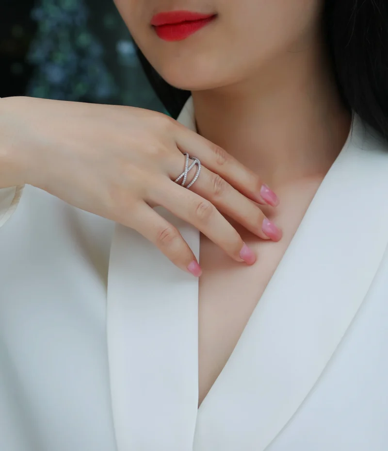 Double Criss Cross Ring 925 Sterling Silver Infinity X Ring Eternity Wedding Band Rings for Women Moissanite Diamond Women Rings MYR13689 - Image 7