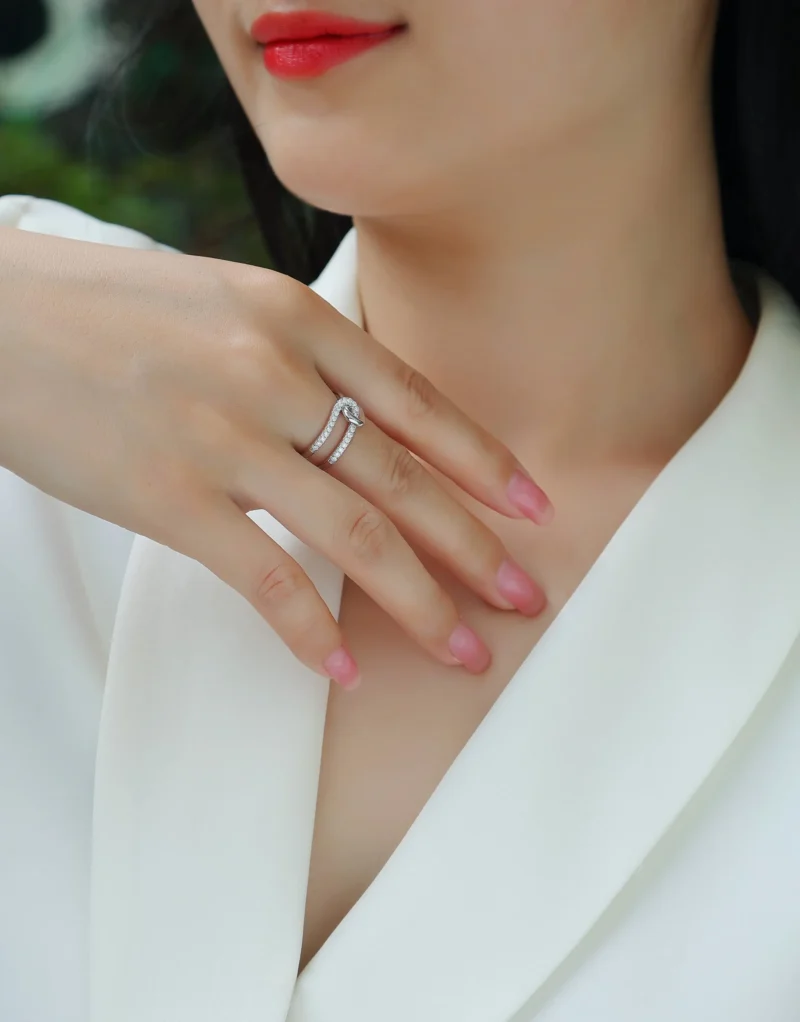 Rings Teen Girls Silver Silver Hollow Interlocking Design Engagement Ring for WomanMoissanite Diamond Engagement Ring MYR13687 - Image 7