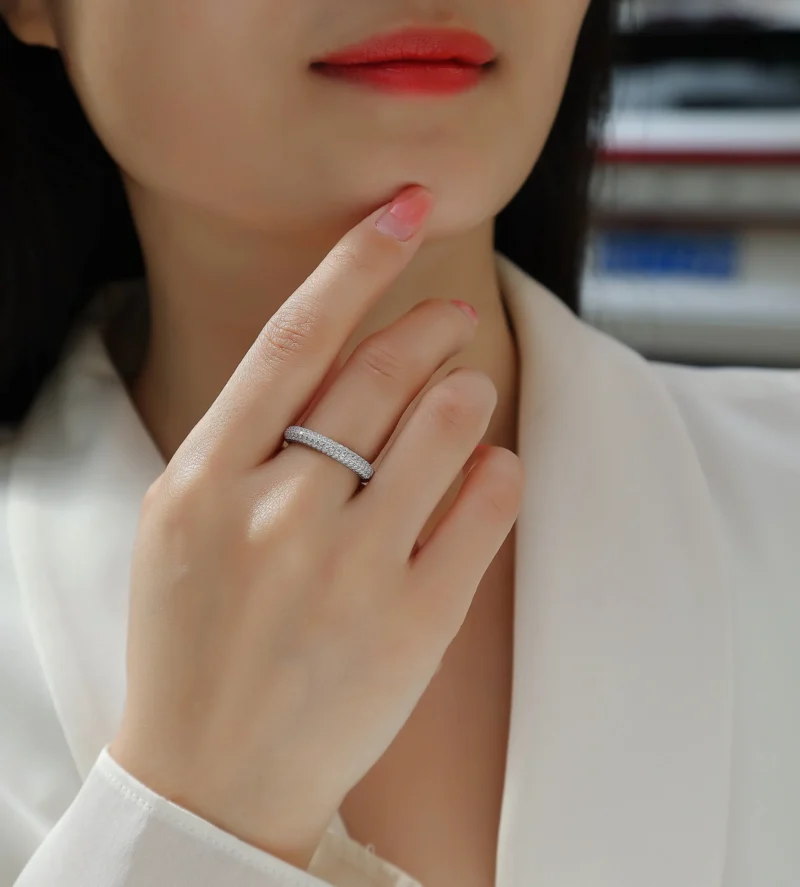 Jewelry 925 Solid 14k White Gold 4mm Round Cut Puffed Micro Pave Set Anniversary Ring Wedding Band Sterling Silver Ring MYR13248 - Image 3