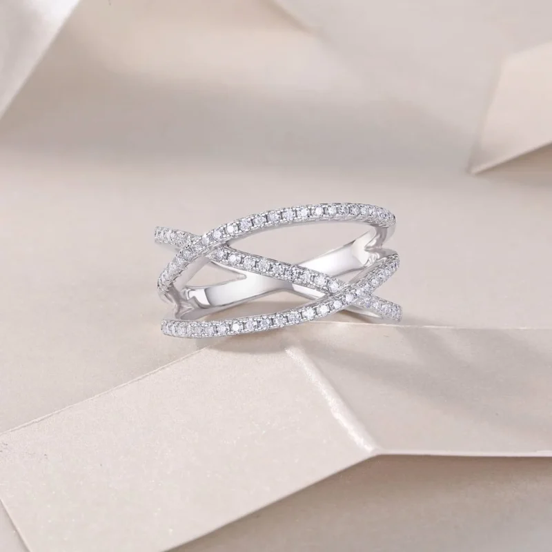 Double Criss Cross Ring 925 Sterling Silver Infinity X Ring Eternity Wedding Band Rings for Women Moissanite Diamond Women Rings MYR13689 - Image 3