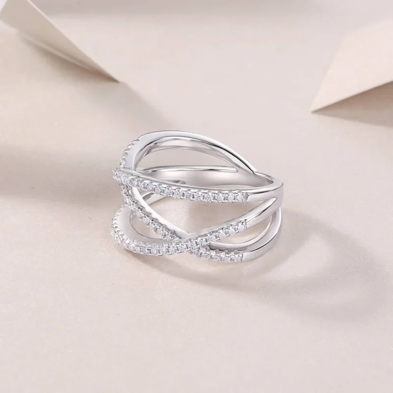 Double Criss Cross Ring 925 Sterling Silver Infinity X Ring Eternity Wedding Band Rings for Women Moissanite Diamond Women Rings MYR13689 - Image 2