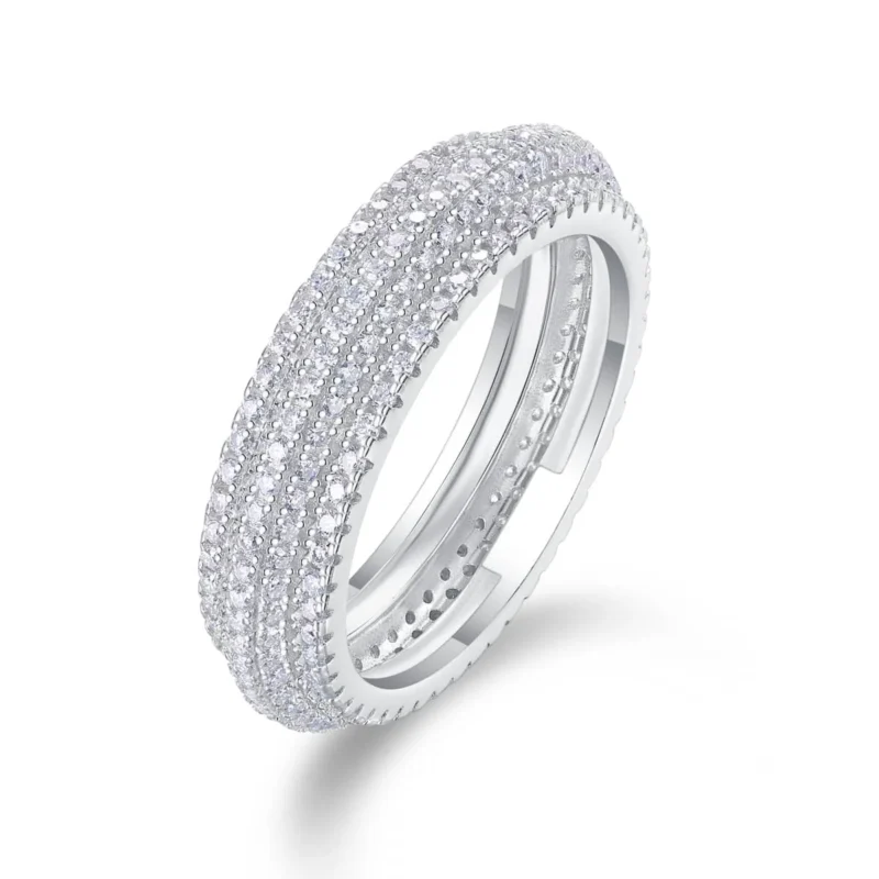 Moissanite Rings D Color VVS1 Round Cut Eternity Engagement Ring Platinum Silver Wedding Ring with GRA Certified 925 Sterling Silver Four Rows MYR13696