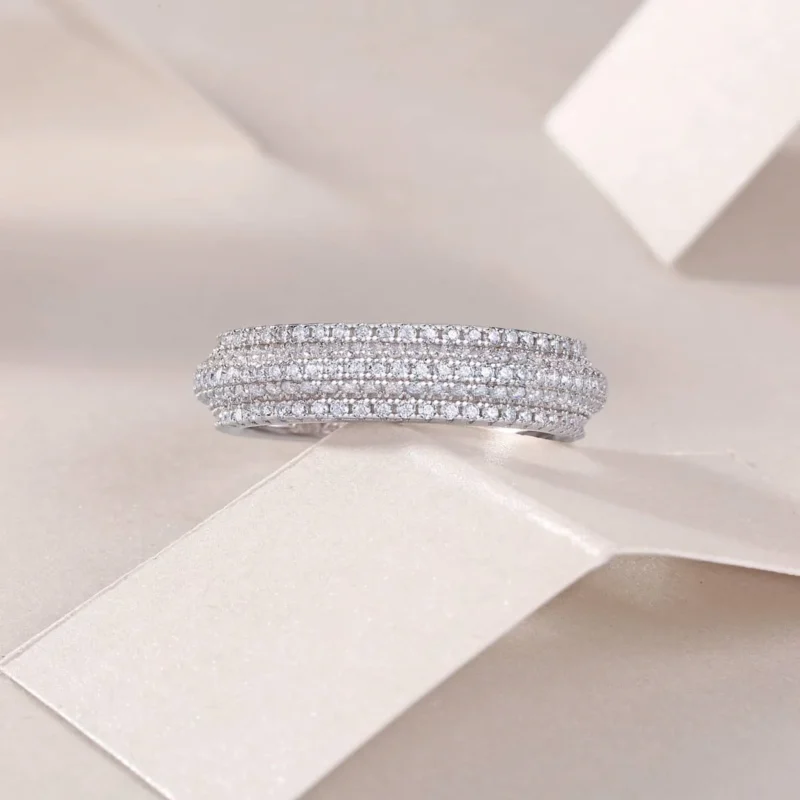 Moissanite Rings D Color VVS1 Round Cut Eternity Engagement Ring Platinum Silver Wedding Ring with GRA Certified 925 Sterling Silver Four Rows MYR13696 - Image 3