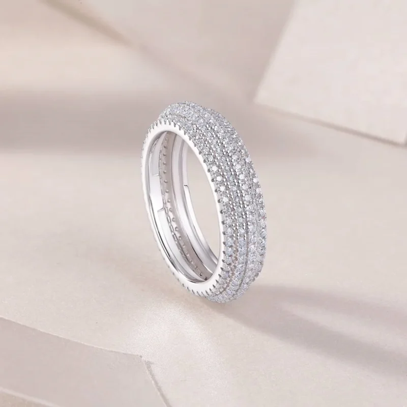 Moissanite Rings D Color VVS1 Round Cut Eternity Engagement Ring Platinum Silver Wedding Ring with GRA Certified 925 Sterling Silver Four Rows MYR13696 - Image 2