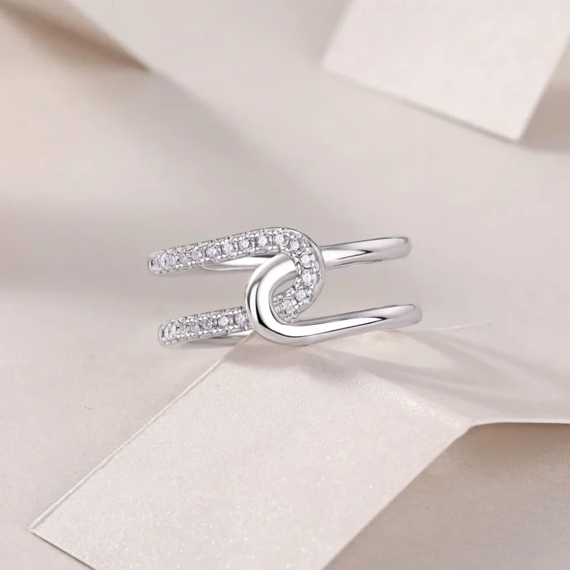 Rings Teen Girls Silver Silver Hollow Interlocking Design Engagement Ring for WomanMoissanite Diamond Engagement Ring MYR13687 - Image 3