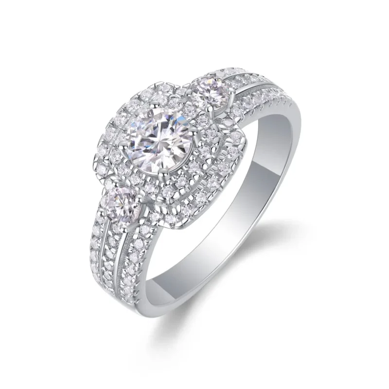 Luxury Jewelry Wholesale 1CT Moissanite Engagement Rings For Women, 925 Sterling Silver Halo Wedding Bands Promise 925 Sterling Silver Rings MYR13431-5.0