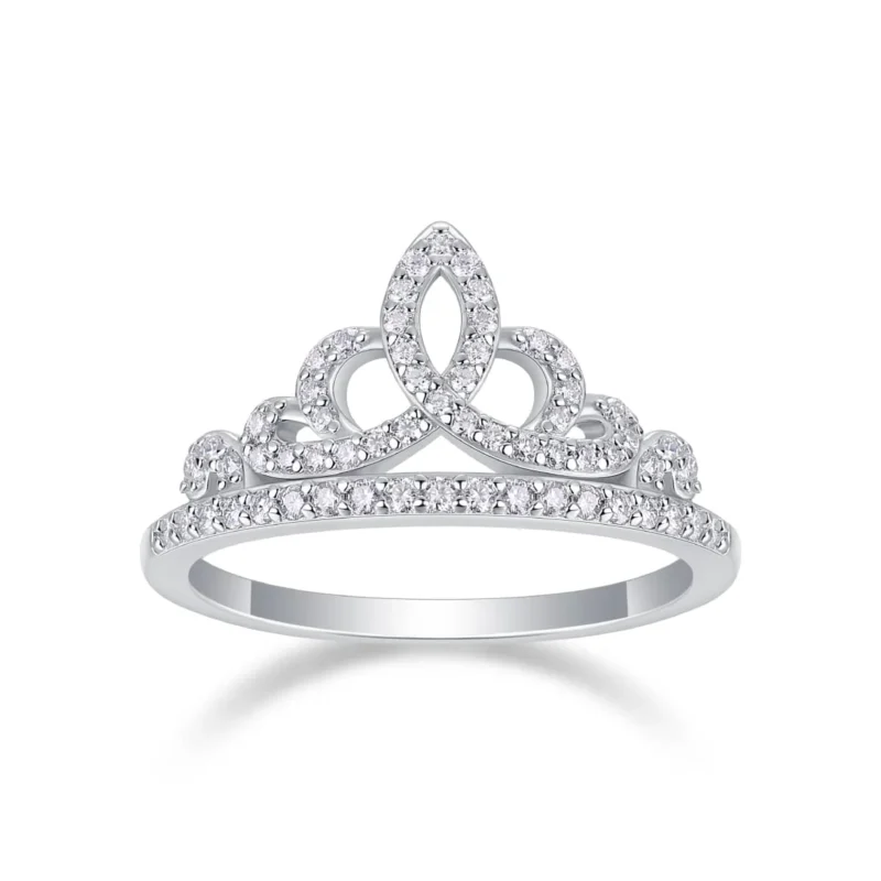 S925 Sterling Silver Wedding Half Pavé Moissanite Princess S925 Silver Plated with 18K White Gold Engagement Ring MYR13330